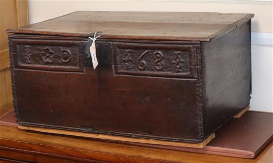 A Charles II oak bible box dated 1681 W.67cm
